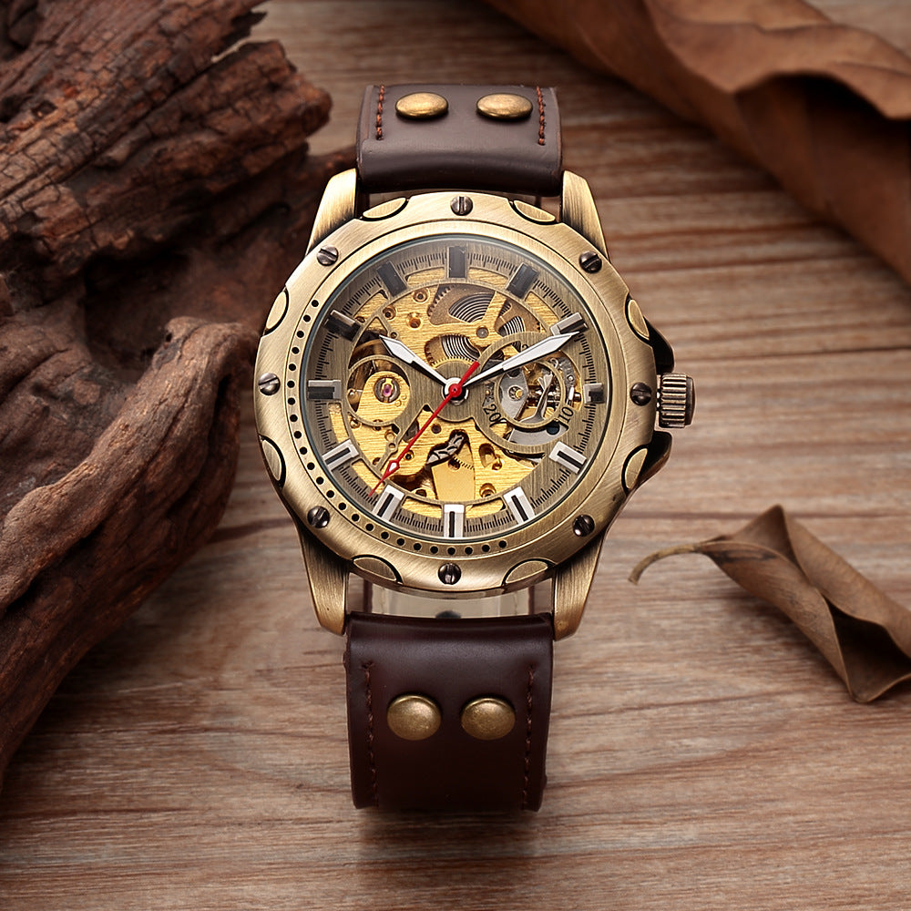 Herren Skelett Steampunk Automatische Mechanische Uhr