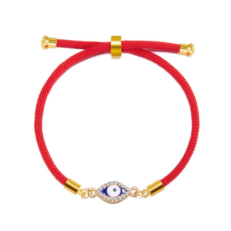 Evil Blue Eyes Alloy Oil Dripping Devil's Eye Diamond-embedded Pull Bracelet