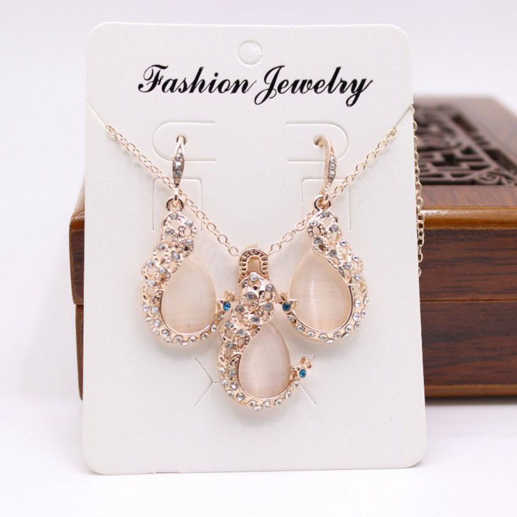 Damen Elegantes Wassertropfen Strass Anhänger Halskette Haken Ohrringe Schmuckset