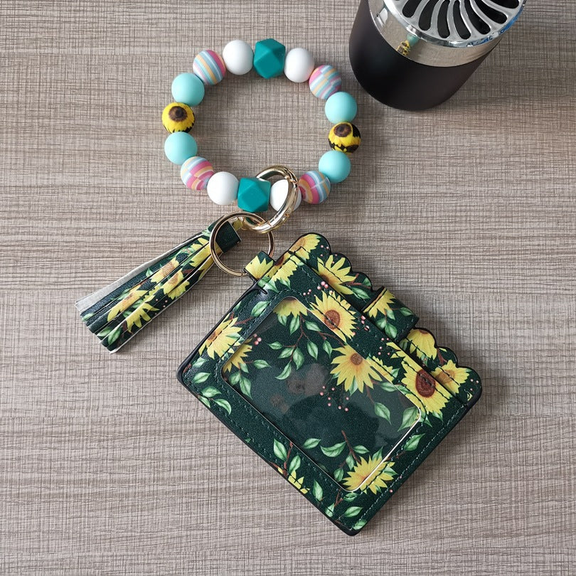 Llavero de pulsera de cuentas de silicona con estampado de leopardo