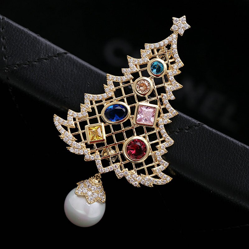 Broche de árbol de Navidad de circonitas