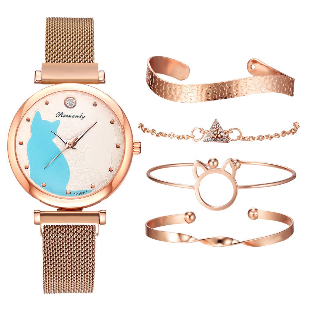 Conjunto de pulsera de reloj de gato para mujer
