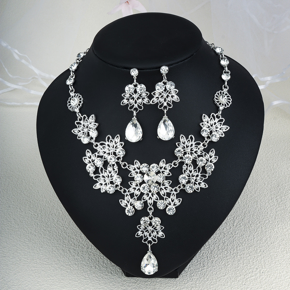 Pendientes Y Collar De Perlas Y Diamantes De Imitación Para Mujer