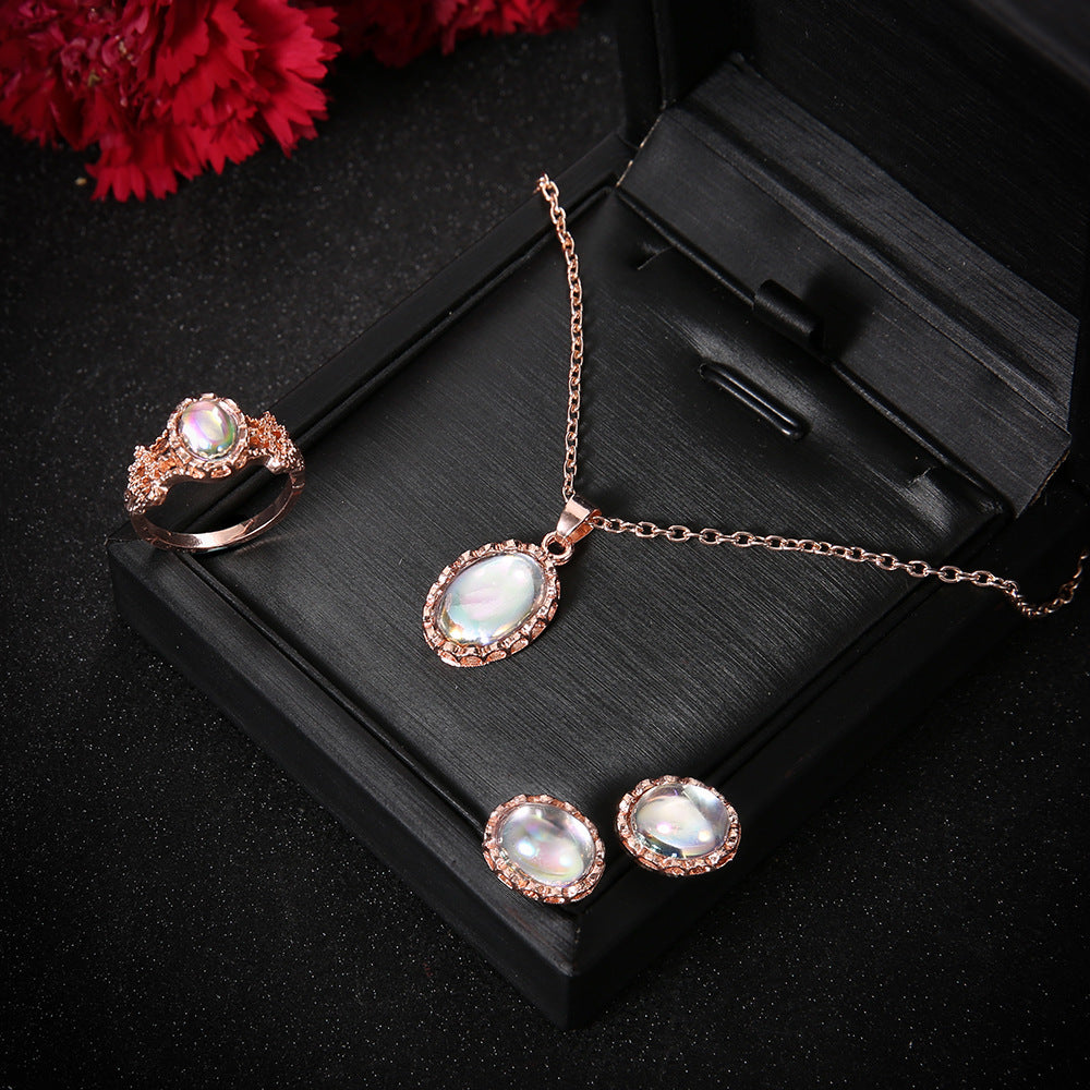 Funkelnder Edelstein-Trend-Schmuckset Mode Europa und neues Halsketten-Ohrringe-Ring-Set