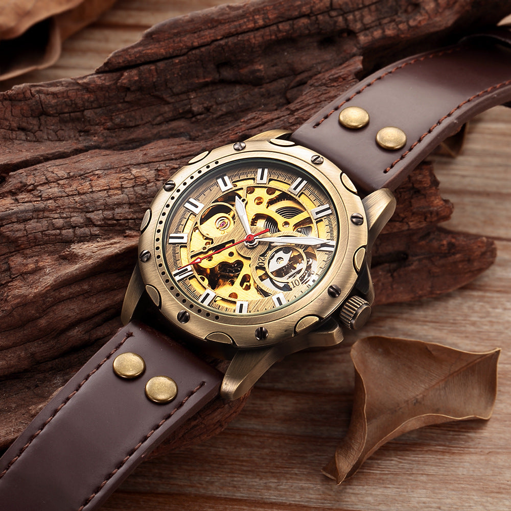 Herren Skelett Steampunk Automatische Mechanische Uhr