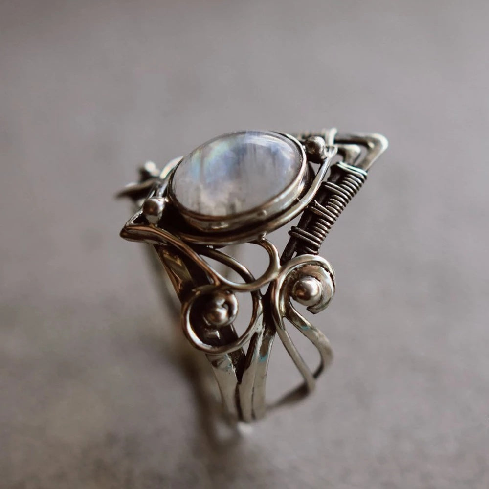 Anillos de cristal para mujer, bohemios, antiguos, indios, con piedra lunar, joyería fina para niñas