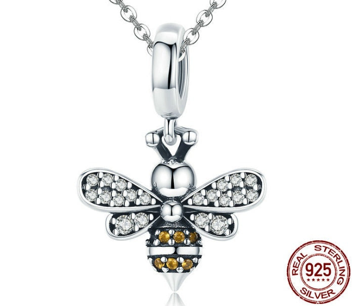 new simple bee story pendant 925 sterling silver bracelet beaded diy necklace jewelry accessories SCC821