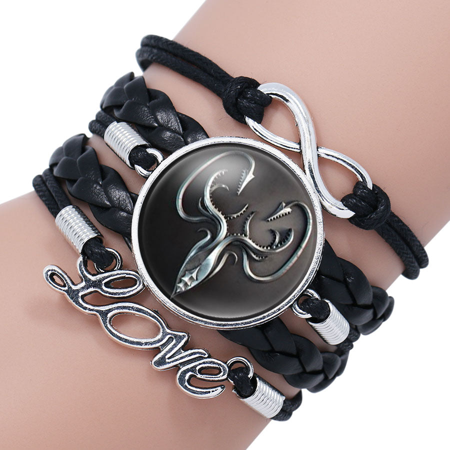 Pulsera de Juego de Tronos, cabeza de lobo de la Casa Stark, cabujón de cristal infinito, pulseras y brazaletes, pulsera envolvente WINTER IS COMING