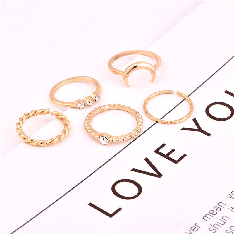 Brief 5tlg/Set CZ Kristall Midi Ringe für Frauen Böhmische Mond Charms Ringe Hochzeit Party Punk Schmuck Valentinstag Geschenk Anel