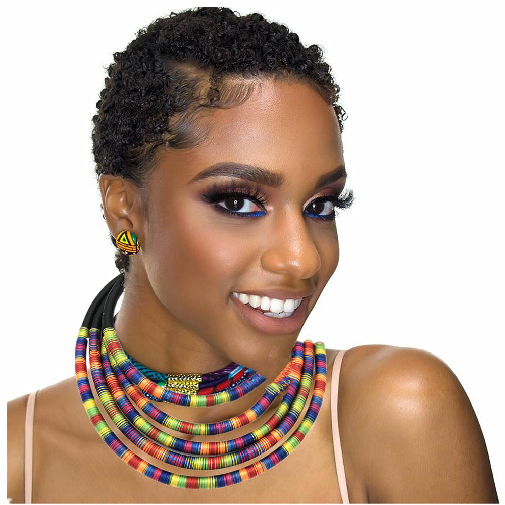 Afrikanische mehrschichtige Choker-Halsketten Ohrringe Schmucksets