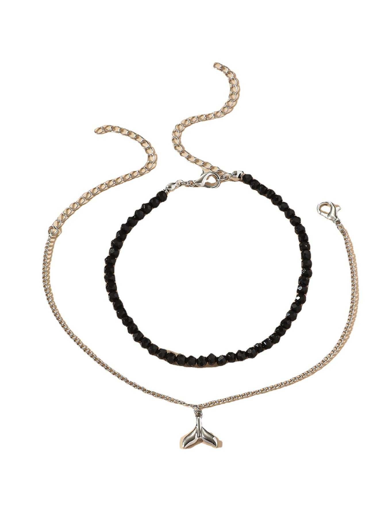 Collar de mujer con colgante de cola de pez y cadena de metal de varias capas