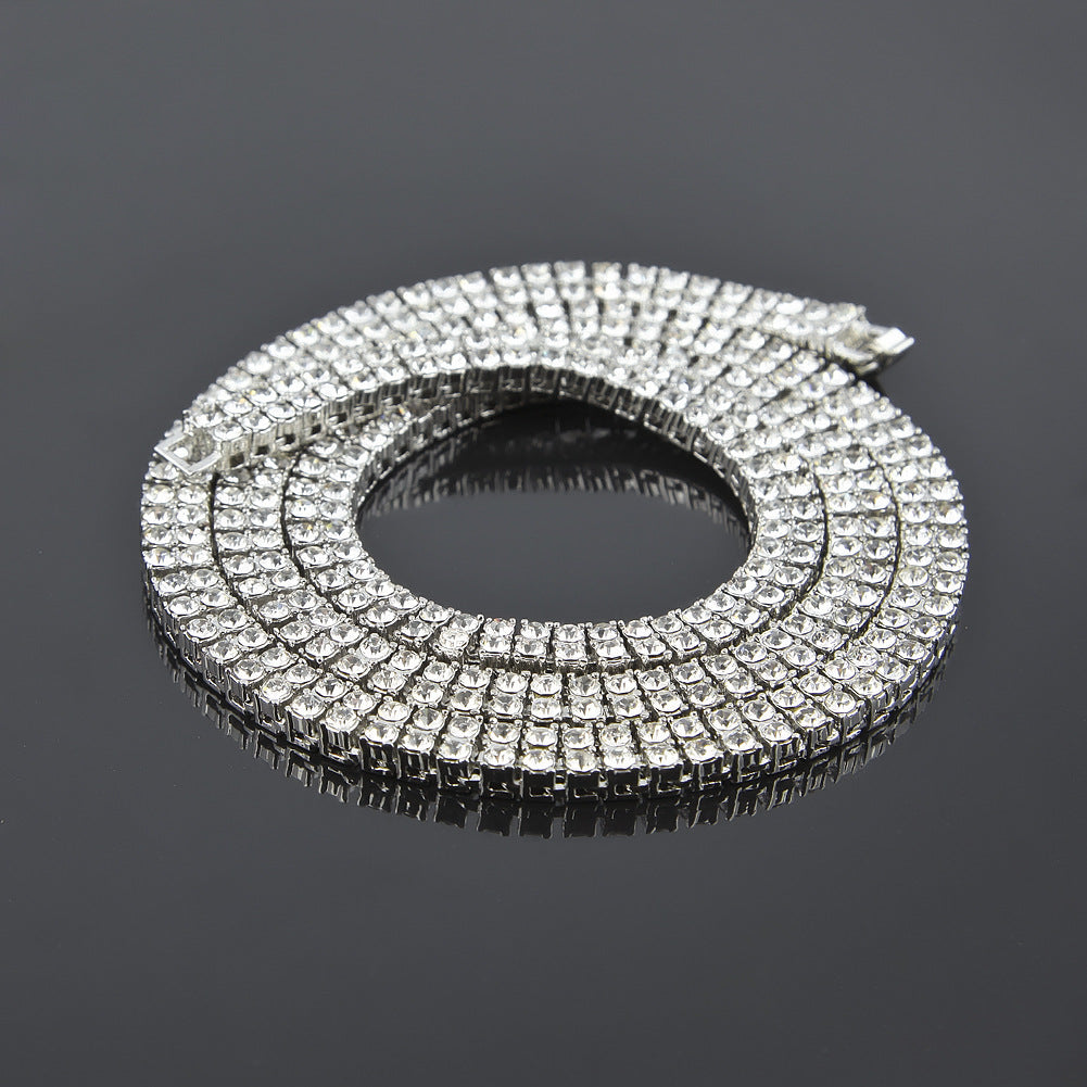 Collar de hip hop con 2 hileras de diamantes de aleación