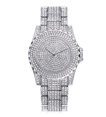 Reloj de cuarzo de oro con cristales y diamantes para mujer, informal y con estilo
