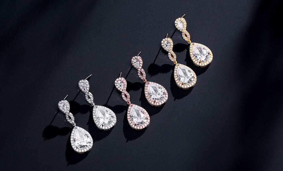 Pendientes de banquete de novia en forma de gota con circonita AAA