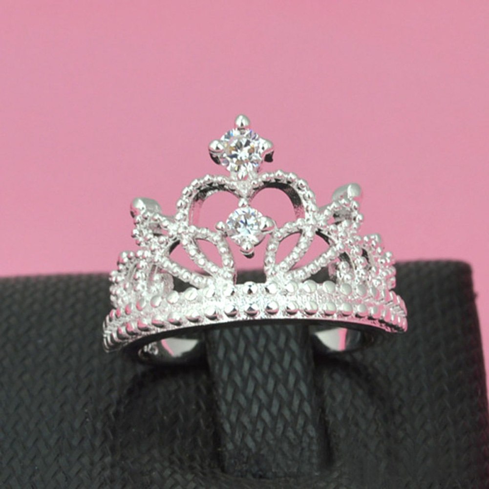 Navidad Dama Caliente Especial Plata Corona Chapada Brillante Mujer Anillo Corona de Cristal Joyería Hermosa Boda