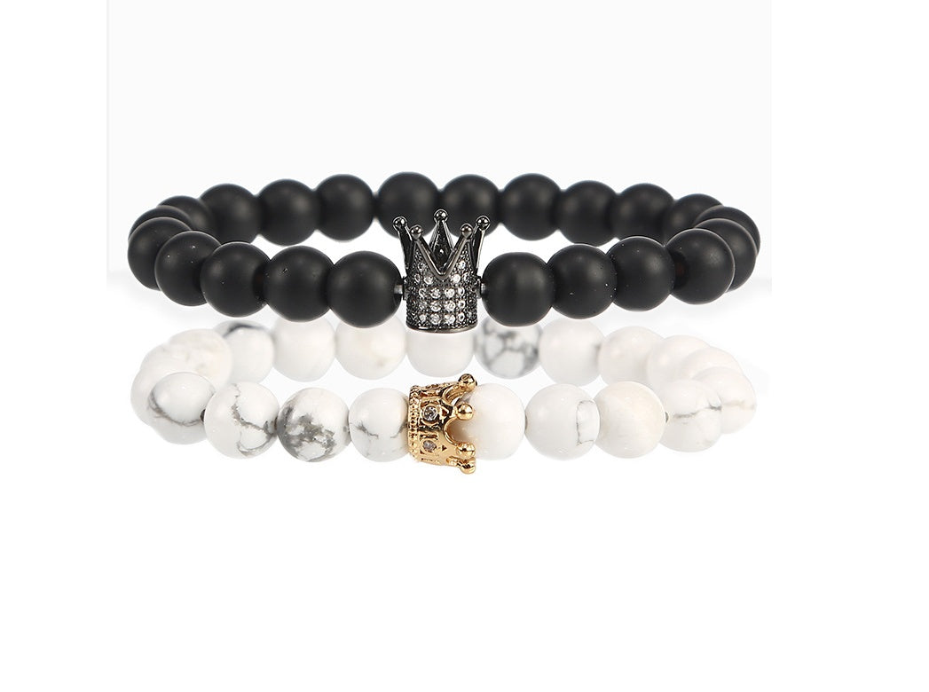 Pulsera de corona de circonita microincrustada, pulsera de piedra volcánica turquesa blanca