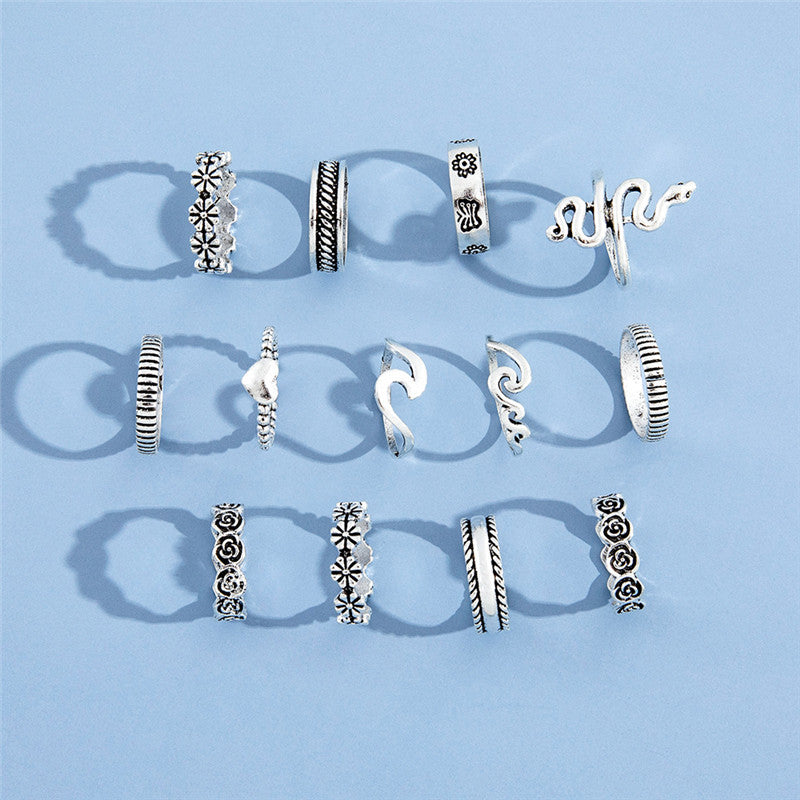 Blumenliebe Geometrischer Ring Gelenkring Dreizehnteiliges Set