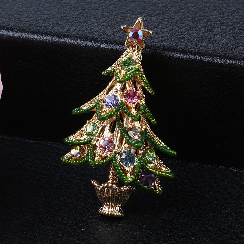 Diamond retro Christmas tree brooch