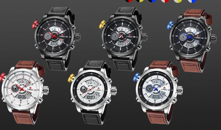 Trendige lässige Doppel-Herrenuhr, wasserdicht, hochwertiges Armband, elektronische Quarzuhr