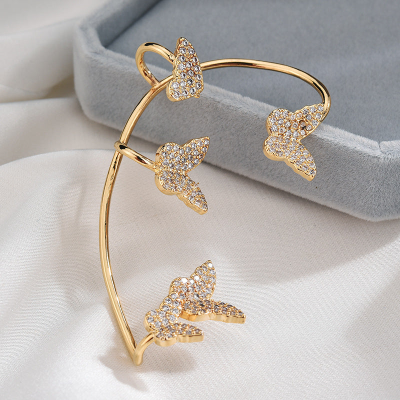 Fashion Gold Metal Butterfly Ear Clips Sparkling Zircon Without Piercing Ear Cuff Clip Earrings For Women Jewelry Gift