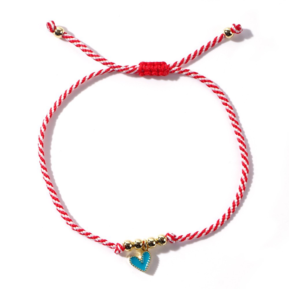 Pulsera de Cobre con Cuentas de Cobre Gota de Aceite, Corazón de Melocotón Rojo y Blanco con Cuerda