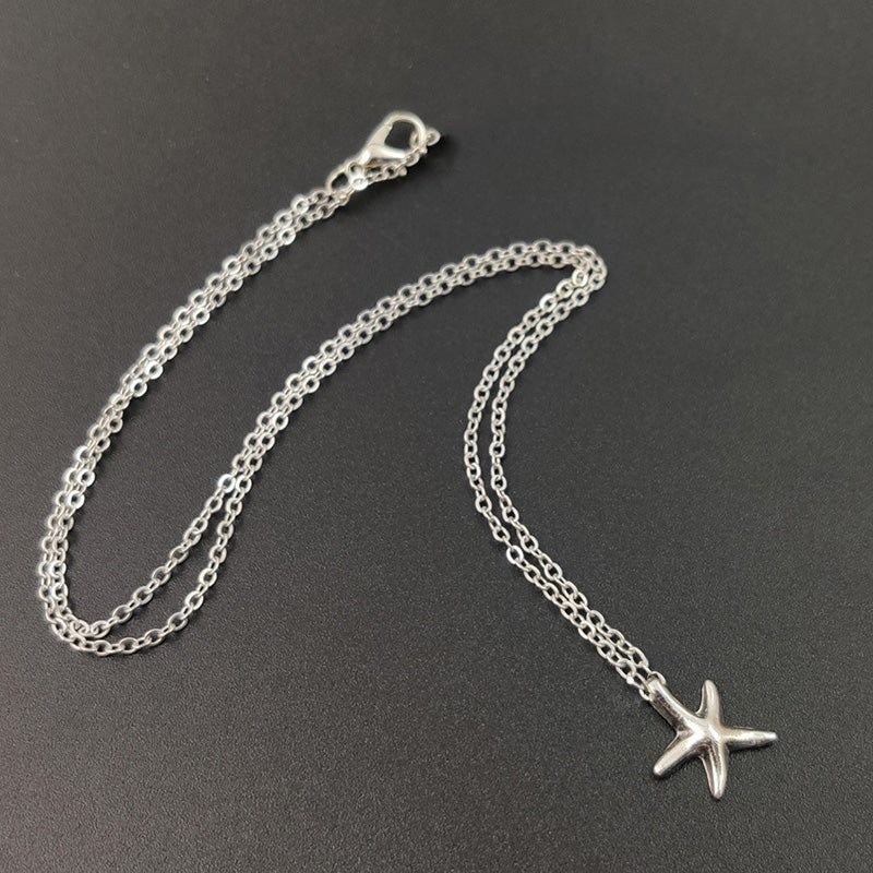 Süße kleine Seestern-Anhänger-Halskette Ohrringe für Frauen Mädchen Mode Silber Seestern Pentagramm Charms Schmuckset