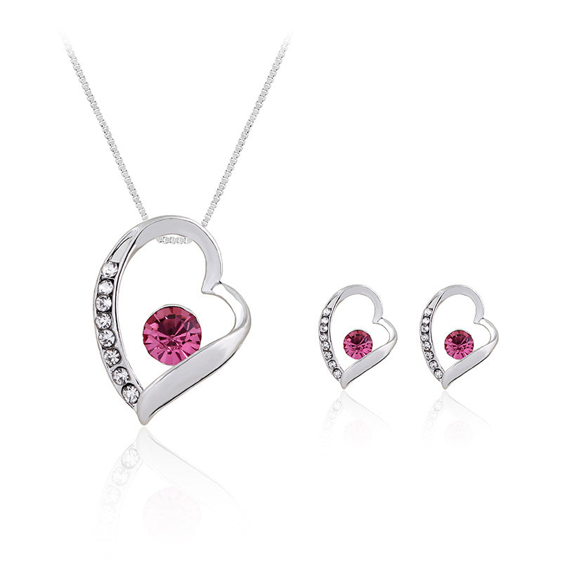 Foreign trade factory direct wholesale personality peach heart necklace earrings European and American fashion jewelry set