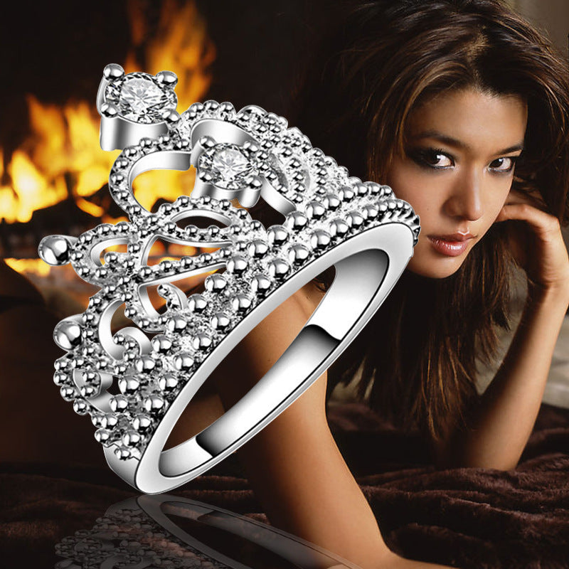 Navidad Dama Caliente Especial Plata Corona Chapada Brillante Mujer Anillo Corona de Cristal Joyería Hermosa Boda