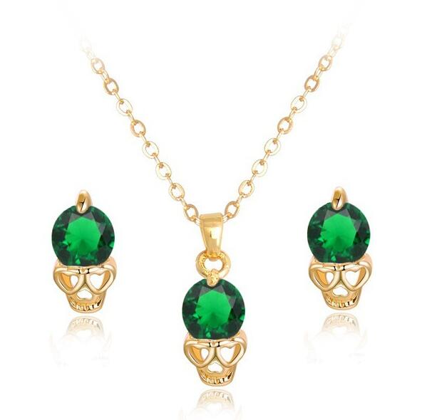 Neuer Mode-Goldschädel Damen Schmucksets Kristall Ohrringe Anhänger Halskette Set