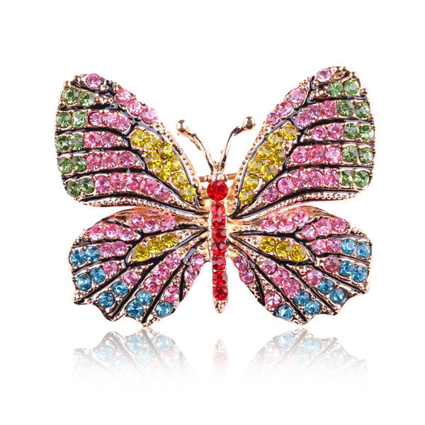 High Quality Fashionable Rhinestone Butterfly Brooch Pin Gold Colors Women Dress Wedding Bridal Brooch Pin