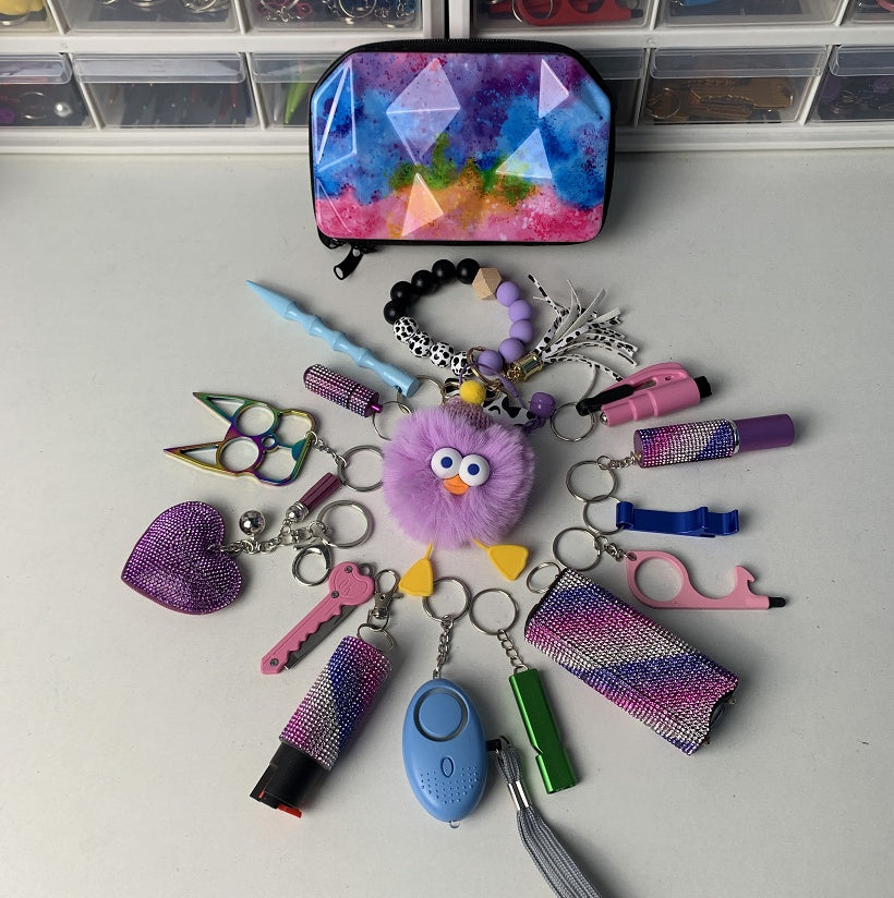 Nuevo Bolso Brillante Juego de Llaveros de 16 Piezas