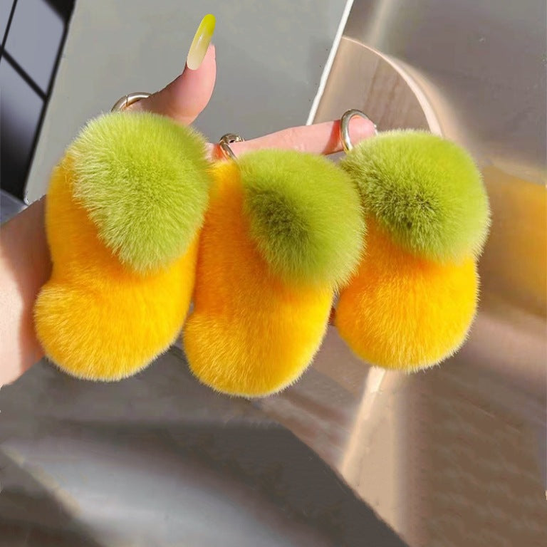 Llavero con Colgante de Pelo de Conejo y Mango