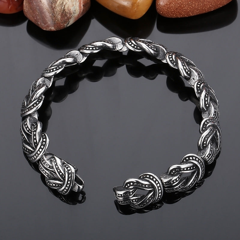 Personality Design Trendy Retro Black Titanium Steel Men's Dot Geometric Bracelet