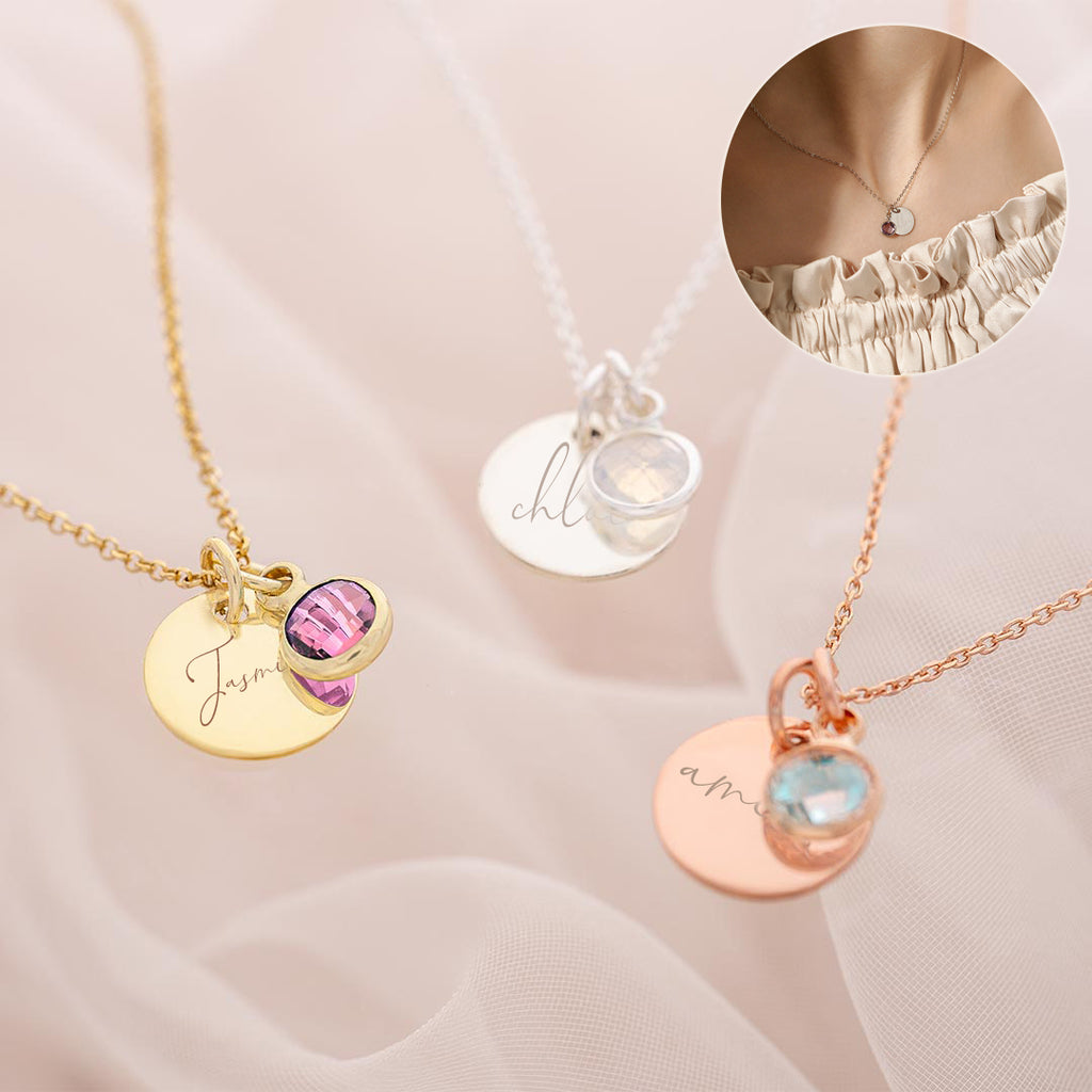 Personalisierte Namenskette mit Gravur, Geburtsstein-Anhänger, Stapelbarer Schmuck, Geburtstagsgeschenk für Frauen, Mutter, Ehefrau, Tochter, Freundin