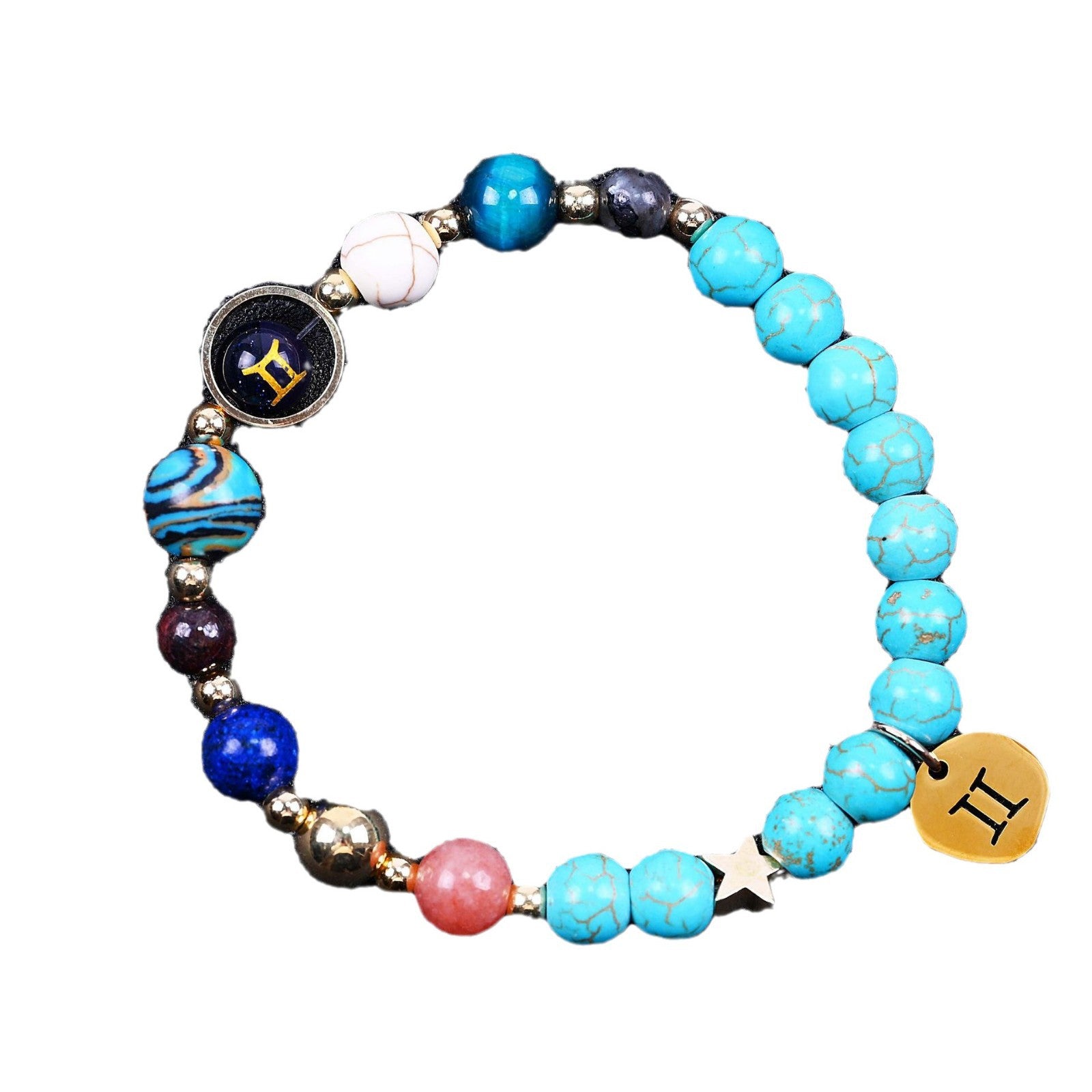 Pulsera de Cuentas de Turquesa de 8 mm con Diseño de Doce Constelaciones