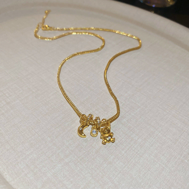 Moon Bear Pendant Gold-plated Necklace