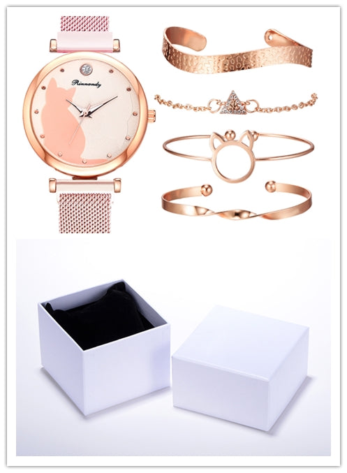 Conjunto de pulsera de reloj de gato para mujer
