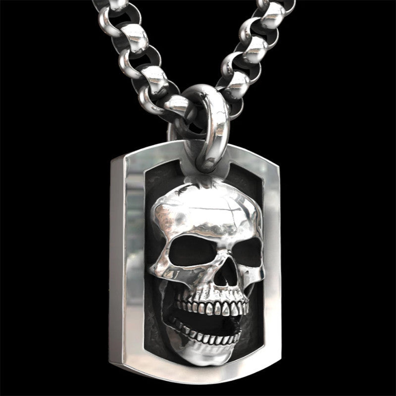 Schmuck Silber Vintage Silber Totenkopf-Anhänger Halskette
