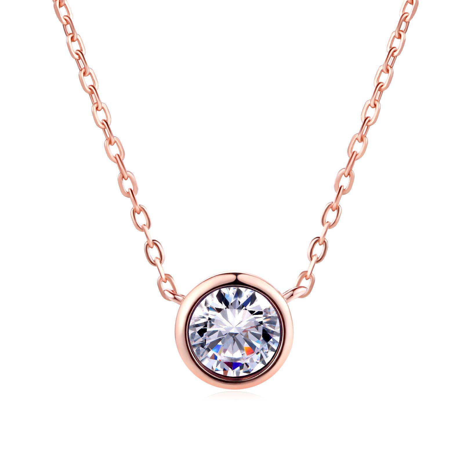 Halskette für Damen, schlichter Stil, Zirkonia-Anhänger, Roségold-farben, Modeschmuck, Geburtstagsgeschenk