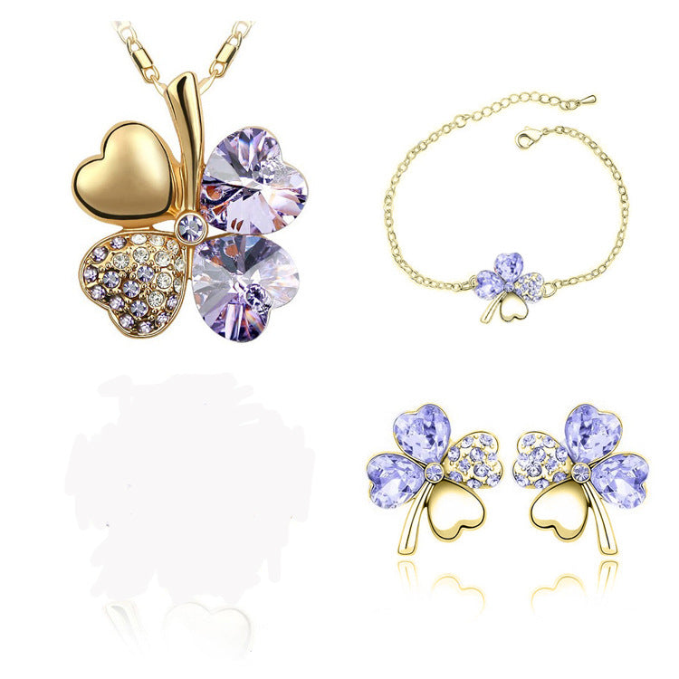 Kreatives vierblättriges Kleeblatt Kristallschmuck-Set