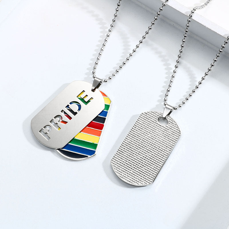LGBT Pride Regenbogen Doppelschichtiger Edelstahl-Anhänger Halskette Homosexuell Lesbisch Bisexuell Transgender Gleichheit Schmuck