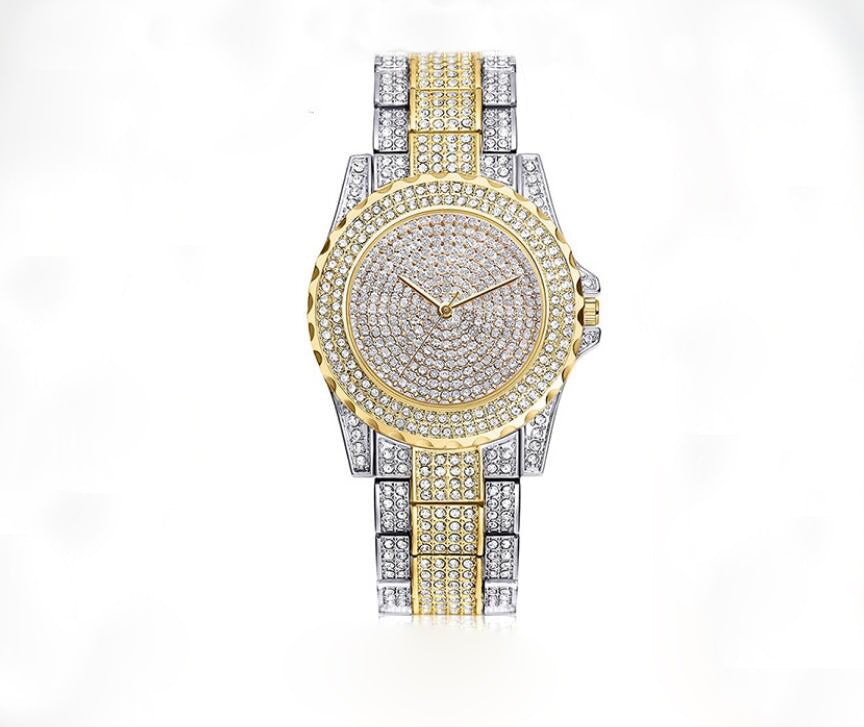 Reloj de cuarzo de oro con cristales y diamantes para mujer, informal y con estilo