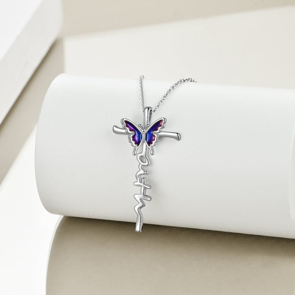 Halskette aus Sterlingsilber mit Schmetterlingskreuz, Schmuckgeschenke für Frauen