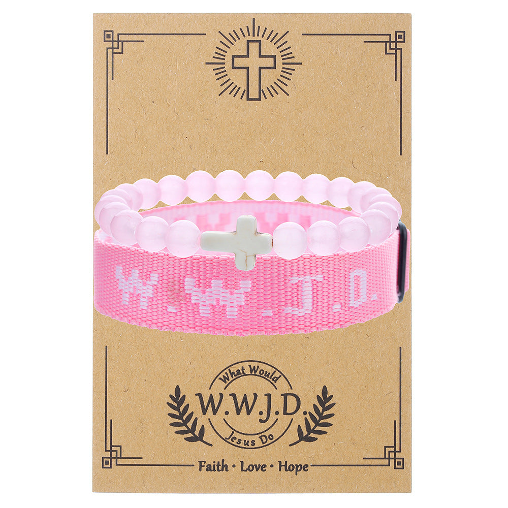 WWJD Letter Bracelet Turquoise Cross Charm Bracelet