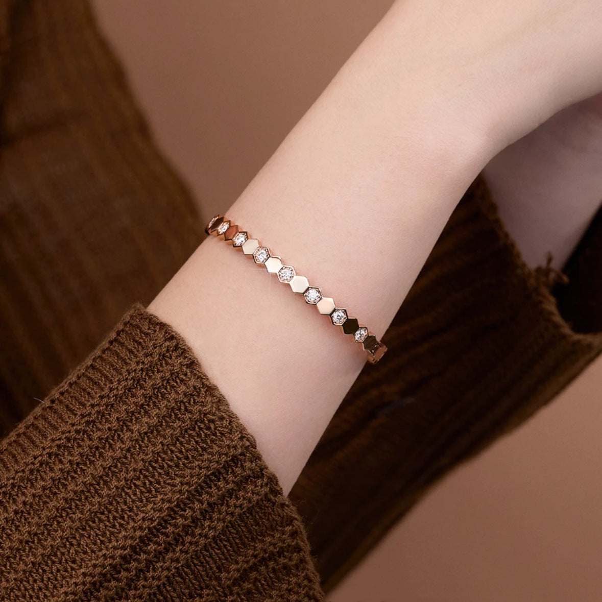 Hochwertiges 925er Silber Moissanit Wabenmuster Silberarmband