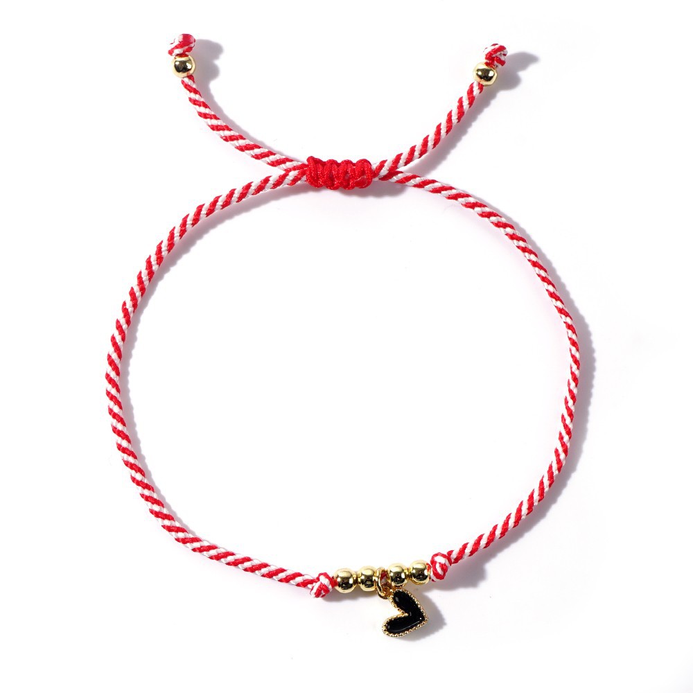 Pulsera de Cobre con Cuentas de Cobre Gota de Aceite, Corazón de Melocotón Rojo y Blanco con Cuerda