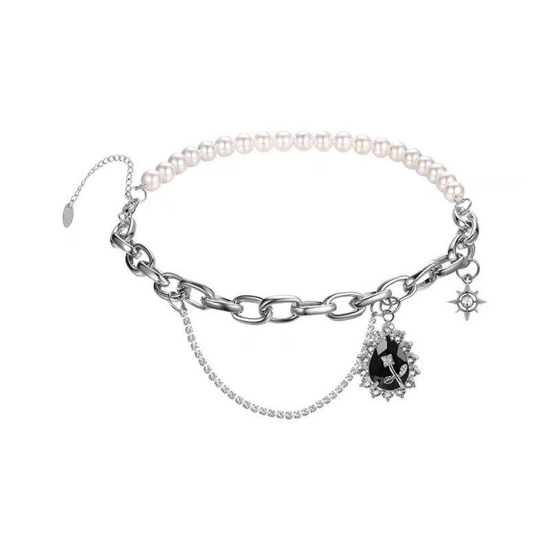 Damenmode Strass Spleißen Perlenkette