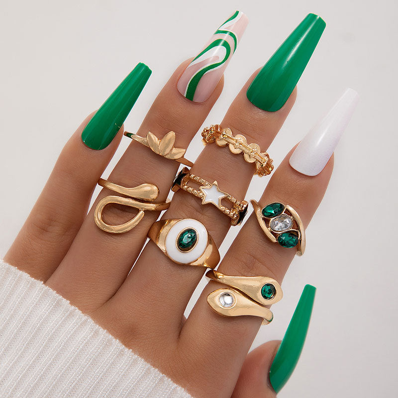 Ring-Set „Metal Emerald Diamond Love Palm“