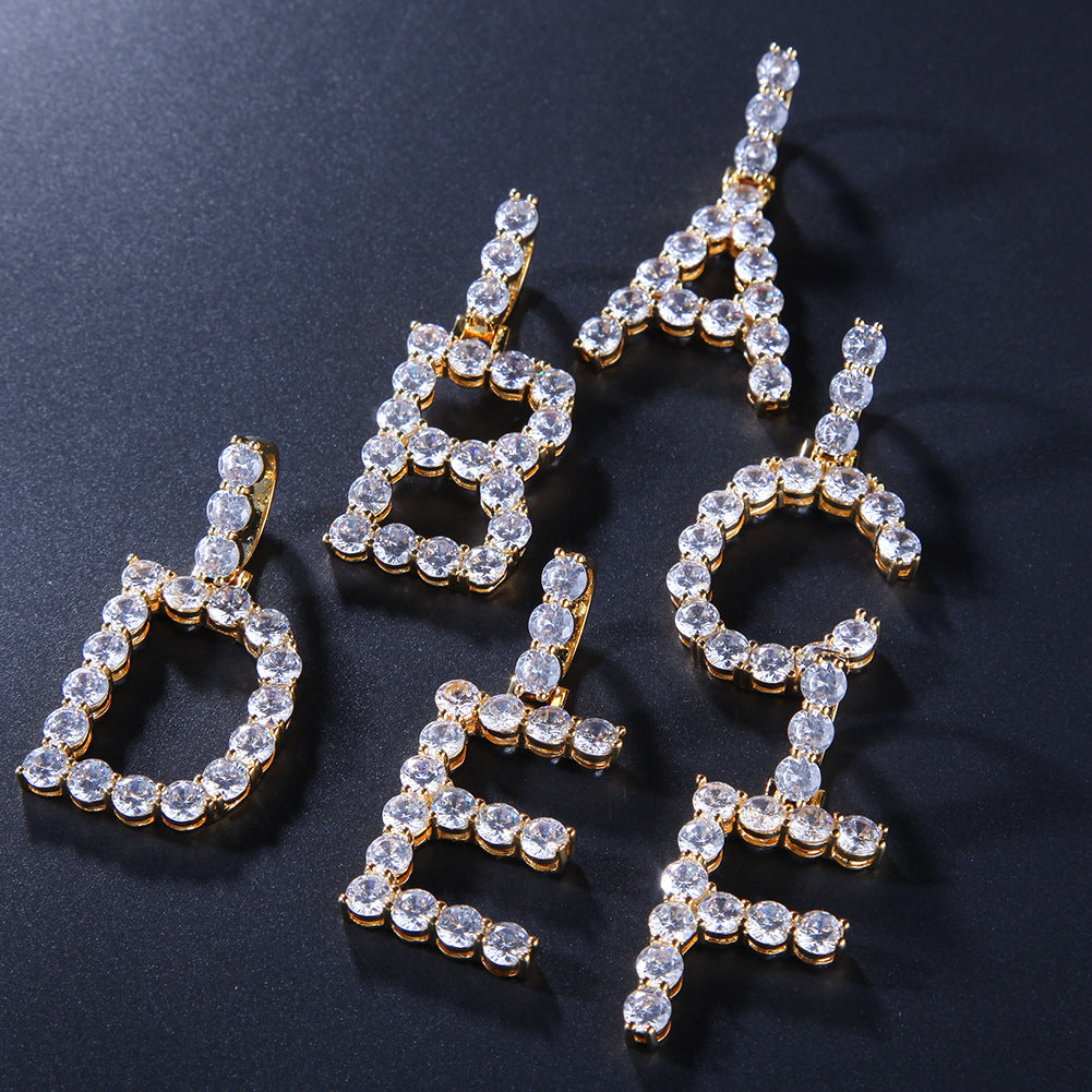 Hip-Hop Herren und Damen schlichte Zirkon-Buchstabenanhänger 26 Buchstaben Halskette freie Kombination BlingBlingLetters