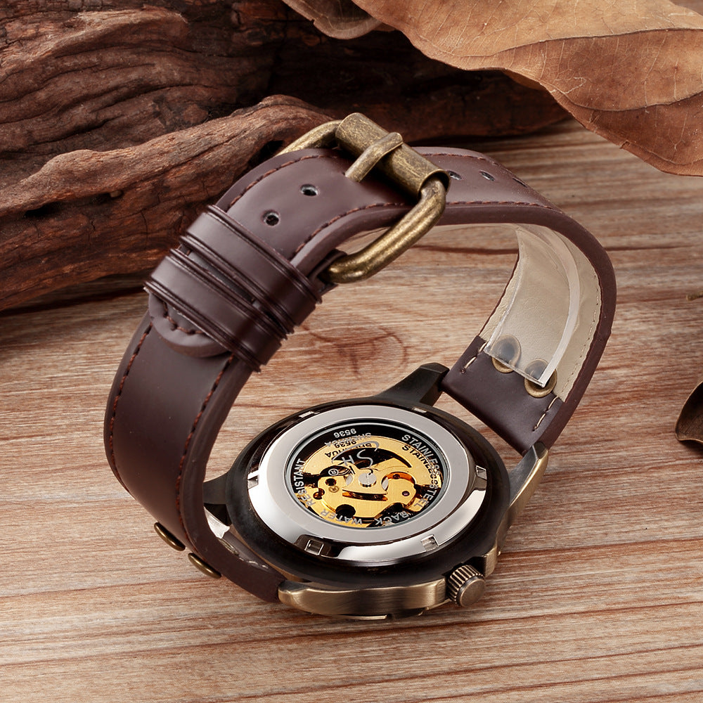 Herren Skelett Steampunk Automatische Mechanische Uhr